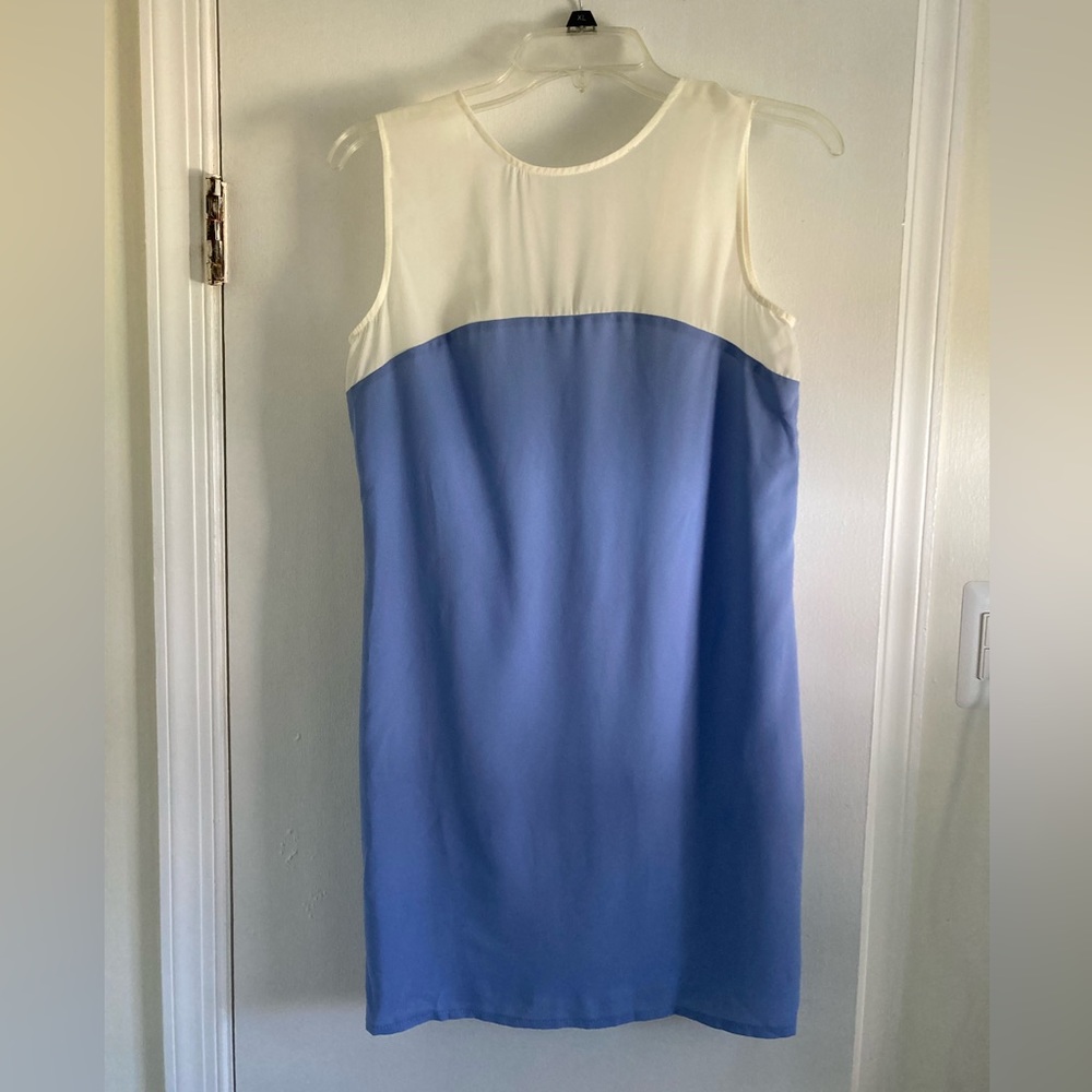 Blue and White Open Back Shift Dress